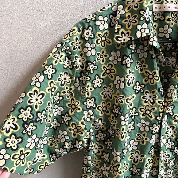 Marni x Uniqlo Green Retro Floral Pattern Button Up Shirt Short Sleeve Mens XS - Picture 4 of 5